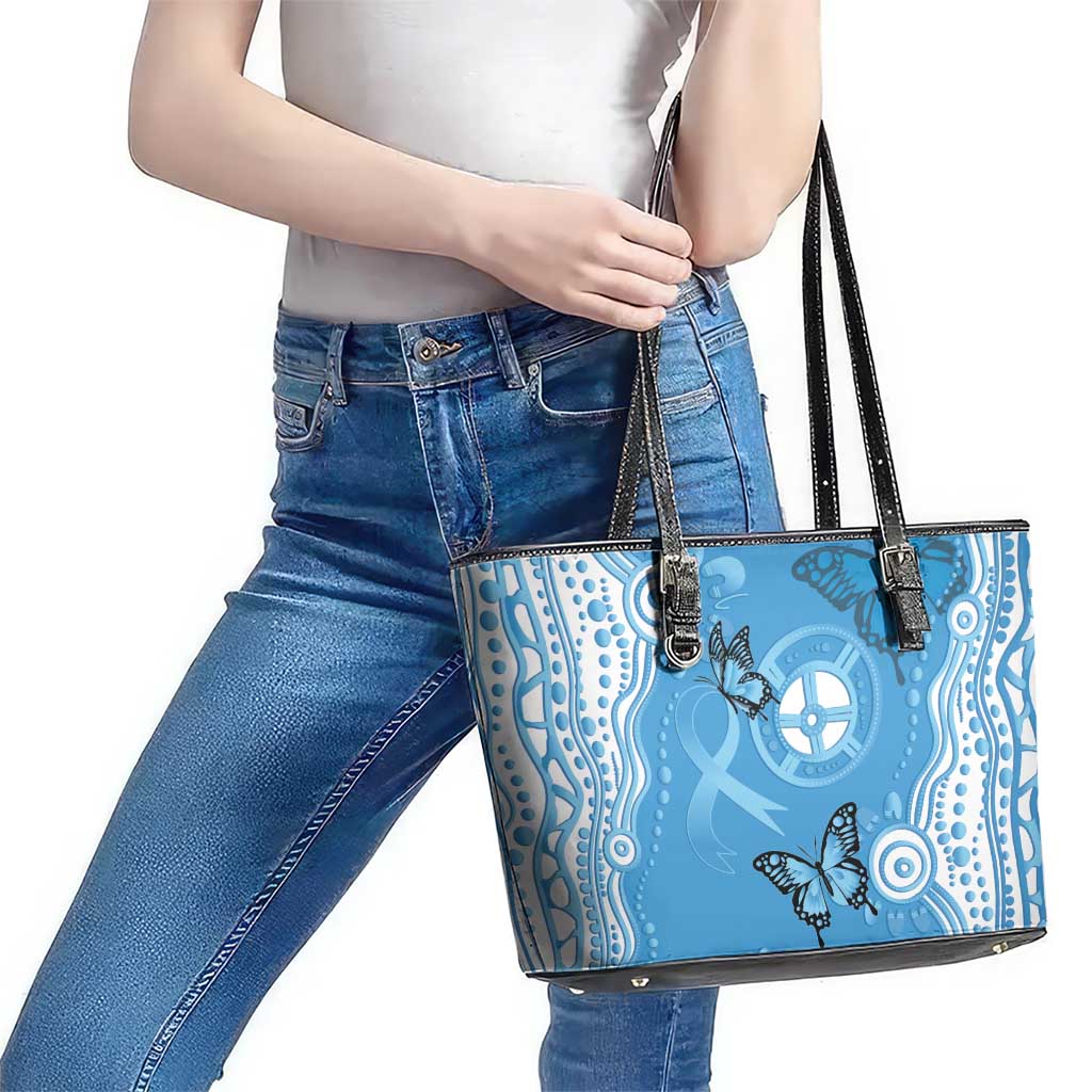 World Diabetes Day Australia Leather Tote Bag Blue Ribbon Butterfly Aboriginal Art - Aussie Hoodie