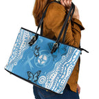 World Diabetes Day Australia Leather Tote Bag Blue Ribbon Butterfly Aboriginal Art - Aussie Hoodie