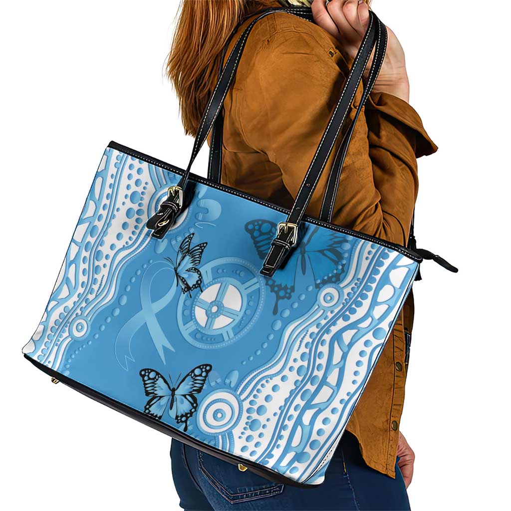 World Diabetes Day Australia Leather Tote Bag Blue Ribbon Butterfly Aboriginal Art - Aussie Hoodie