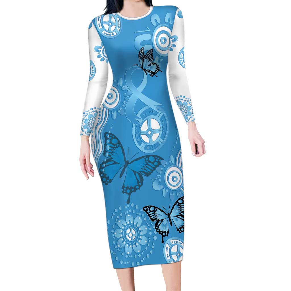 World Diabetes Day Australia Long Sleeve Bodycon Dress Blue Ribbon Butterfly Aboriginal Art - Aussie Hoodie