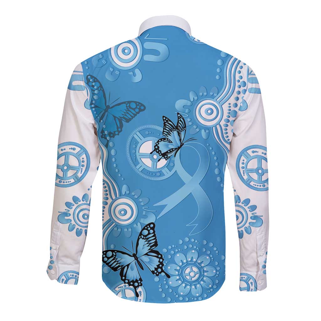 World Diabetes Day Australia Long Sleeve Button Shirt Blue Ribbon Butterfly Aboriginal Art - Aussie Hoodie