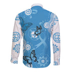 World Diabetes Day Australia Long Sleeve Button Shirt Blue Ribbon Butterfly Aboriginal Art - Aussie Hoodie