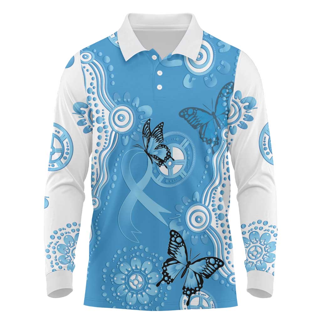 World Diabetes Day Australia Long Sleeve Polo Shirt Blue Ribbon Butterfly Aboriginal Art - Aussie Hoodie