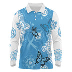 World Diabetes Day Australia Long Sleeve Polo Shirt Blue Ribbon Butterfly Aboriginal Art - Aussie Hoodie