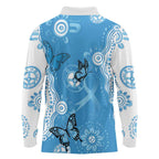 World Diabetes Day Australia Long Sleeve Polo Shirt Blue Ribbon Butterfly Aboriginal Art - Aussie Hoodie