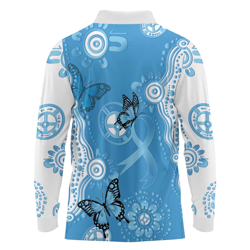 World Diabetes Day Australia Long Sleeve Polo Shirt Blue Ribbon Butterfly Aboriginal Art - Aussie Hoodie