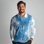 World Diabetes Day Australia Long Sleeve Polo Shirt Blue Ribbon Butterfly Aboriginal Art - Aussie Hoodie