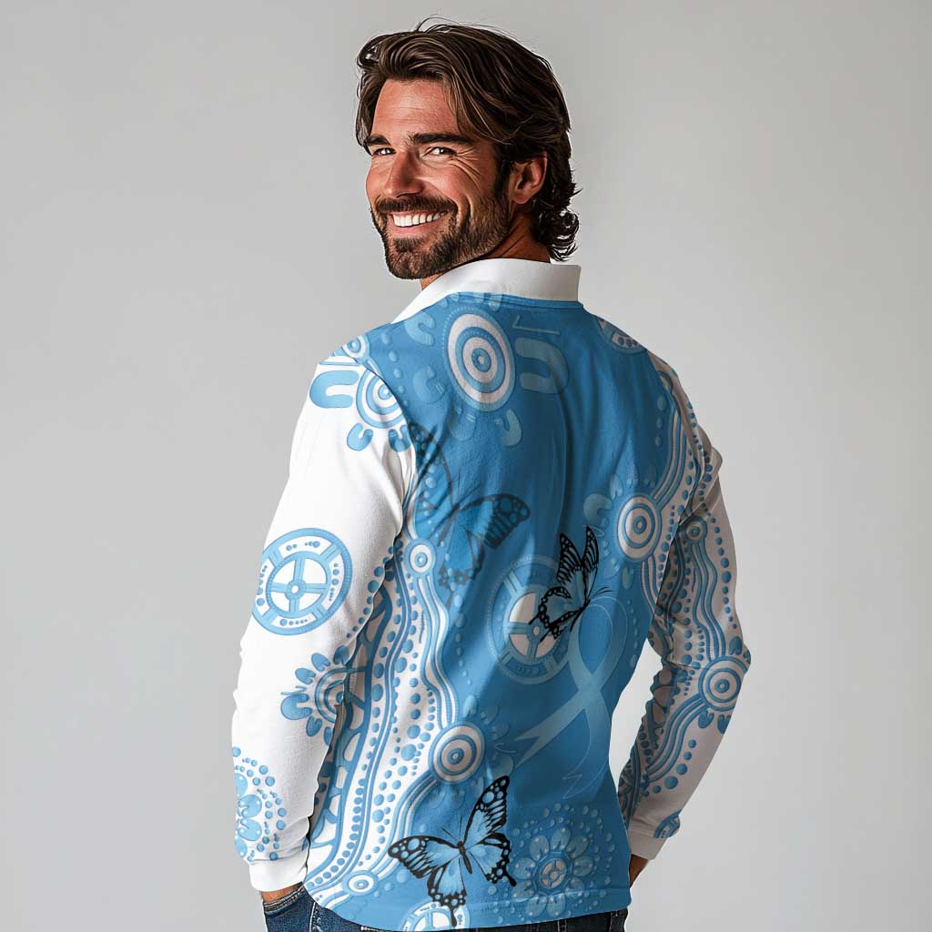 World Diabetes Day Australia Long Sleeve Polo Shirt Blue Ribbon Butterfly Aboriginal Art - Aussie Hoodie