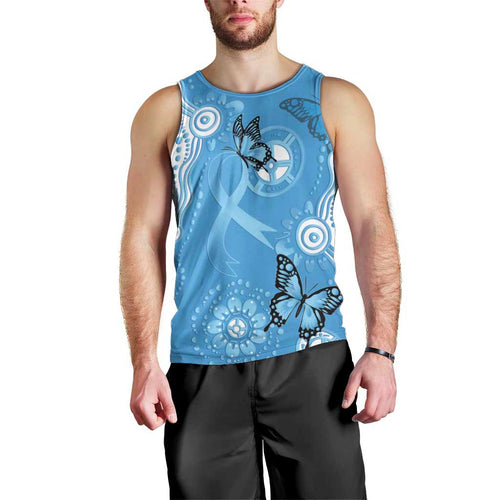 World Diabetes Day Australia Men Tank Top Blue Ribbon Butterfly Aboriginal Art - Aussie Hoodie