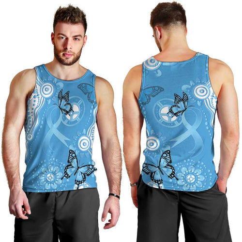 World Diabetes Day Australia Men Tank Top Blue Ribbon Butterfly Aboriginal Art - Aussie Hoodie