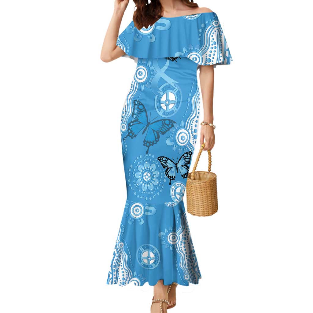 World Diabetes Day Australia Mermaid Dress Blue Ribbon Butterfly Aboriginal Art - Aussie Hoodie