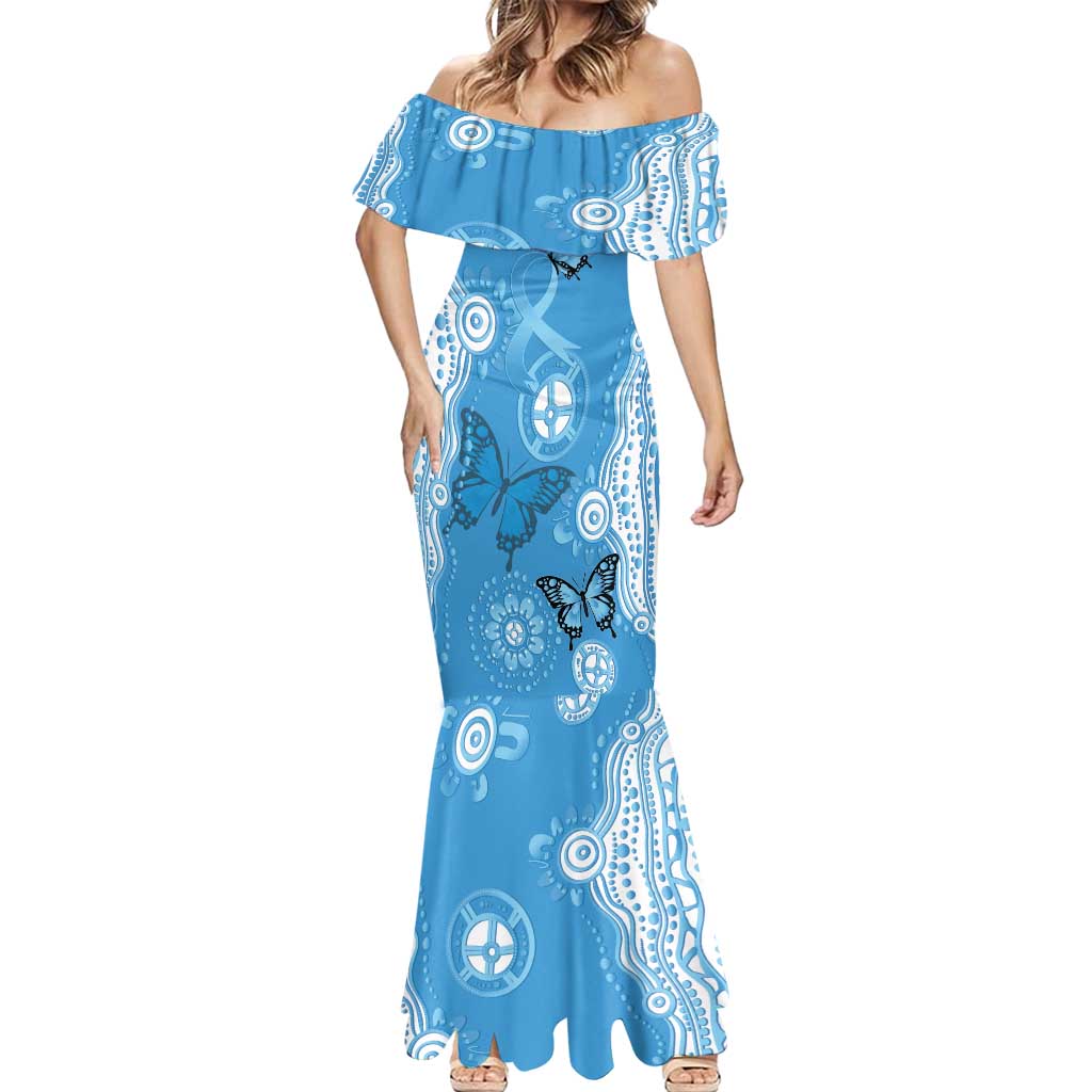 World Diabetes Day Australia Mermaid Dress Blue Ribbon Butterfly Aboriginal Art - Aussie Hoodie