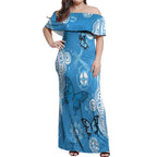 World Diabetes Day Australia Off Shoulder Maxi Dress Blue Ribbon Butterfly Aboriginal Art - Aussie Hoodie