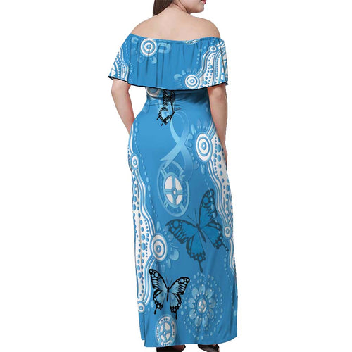 World Diabetes Day Australia Off Shoulder Maxi Dress Blue Ribbon Butterfly Aboriginal Art - Aussie Hoodie