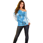 World Diabetes Day Australia Off Shoulder Sweater Blue Ribbon Butterfly Aboriginal Art - Aussie Hoodie