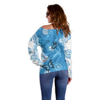 World Diabetes Day Australia Off Shoulder Sweater Blue Ribbon Butterfly Aboriginal Art - Aussie Hoodie