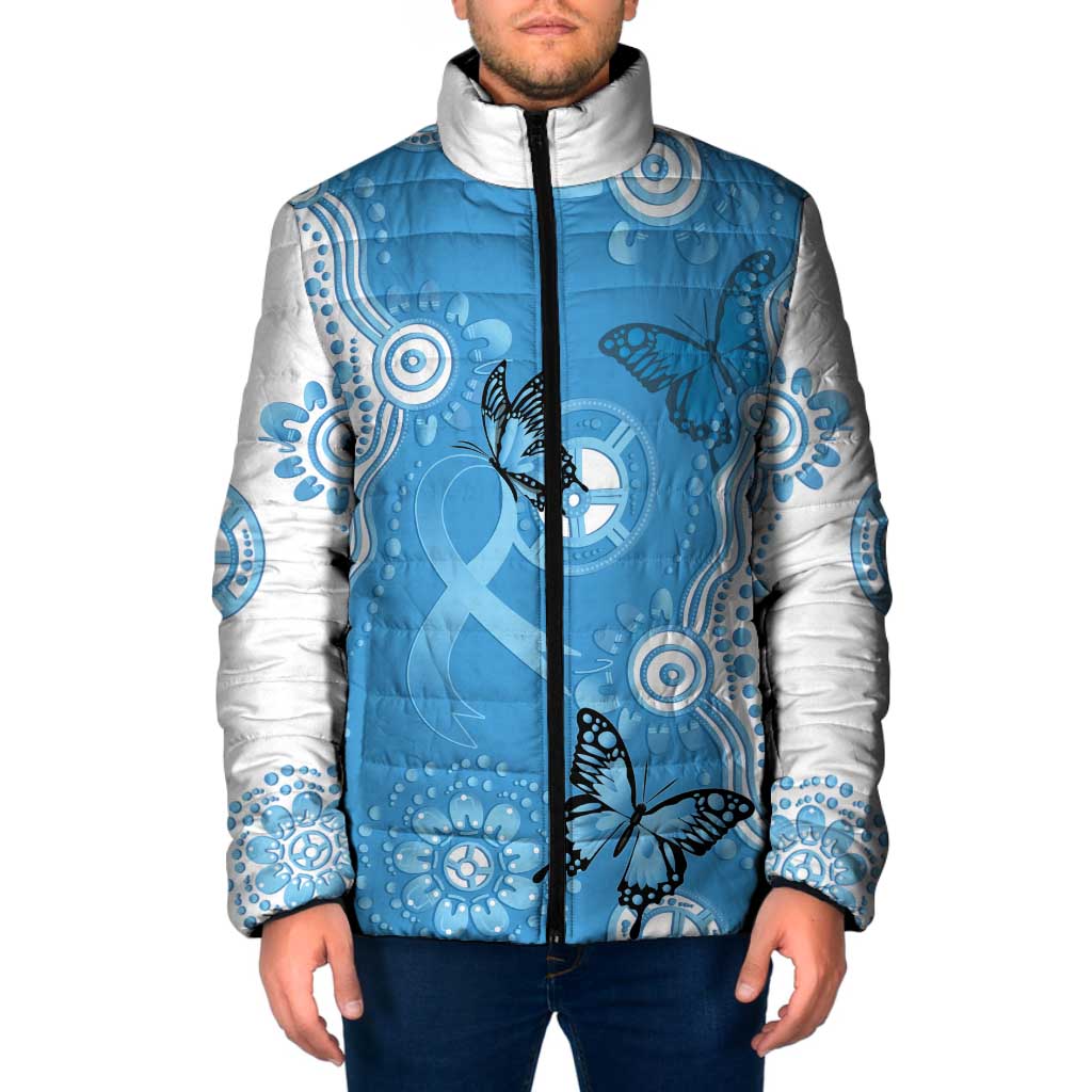 World Diabetes Day Australia Padded Jacket Blue Ribbon Butterfly Aboriginal Art - Aussie Hoodie