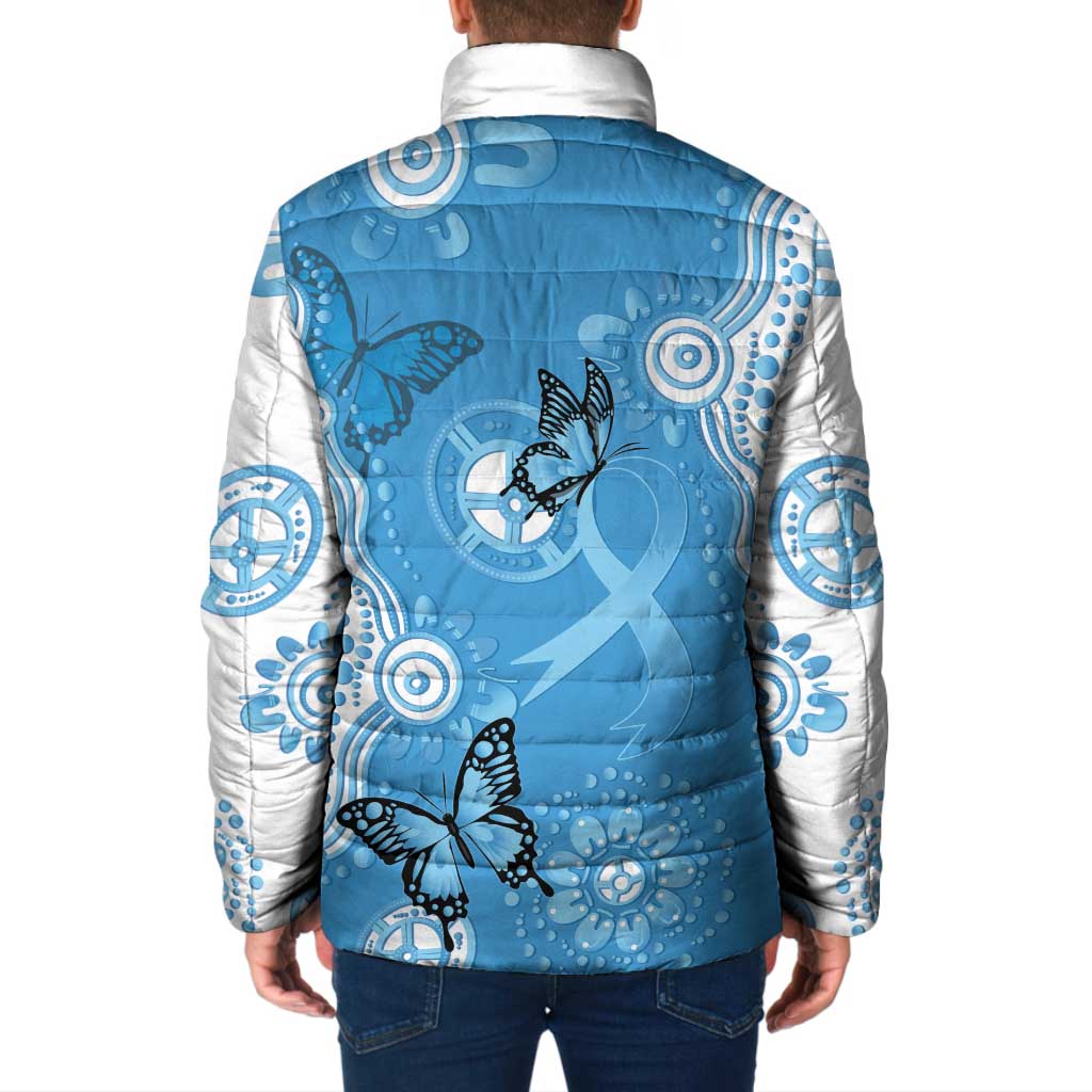 World Diabetes Day Australia Padded Jacket Blue Ribbon Butterfly Aboriginal Art - Aussie Hoodie