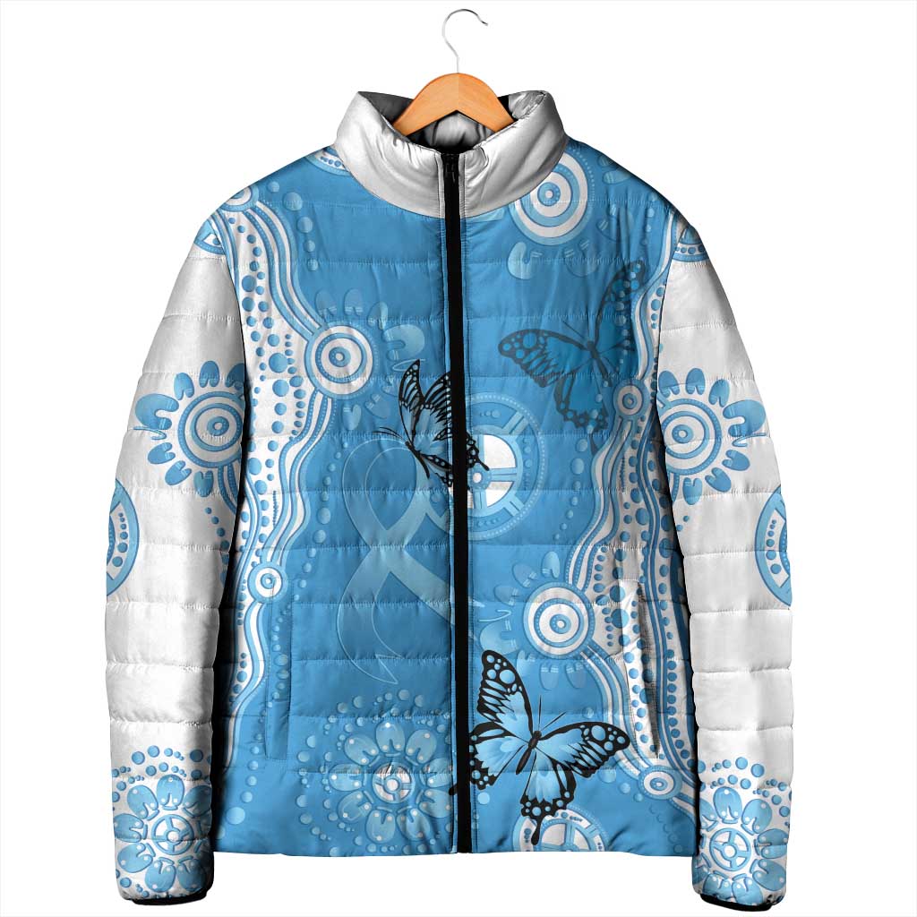 World Diabetes Day Australia Padded Jacket Blue Ribbon Butterfly Aboriginal Art - Aussie Hoodie