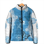 World Diabetes Day Australia Padded Jacket Blue Ribbon Butterfly Aboriginal Art - Aussie Hoodie