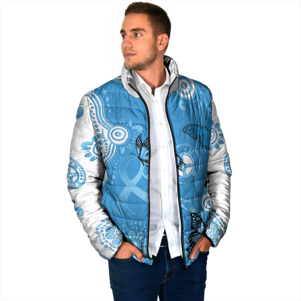 World Diabetes Day Australia Padded Jacket Blue Ribbon Butterfly Aboriginal Art - Aussie Hoodie