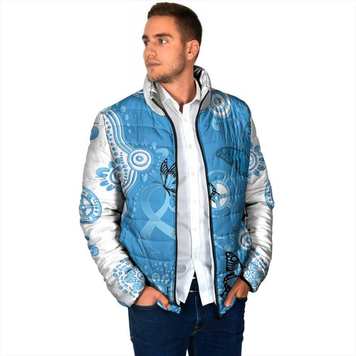 World Diabetes Day Australia Padded Jacket Blue Ribbon Butterfly Aboriginal Art - Aussie Hoodie