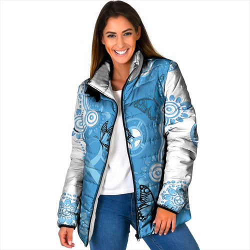 World Diabetes Day Australia Padded Jacket Blue Ribbon Butterfly Aboriginal Art - Aussie Hoodie