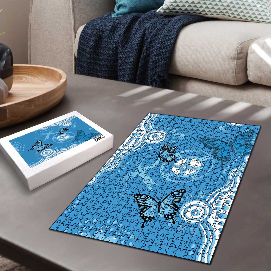 World Diabetes Day Australia Puzzle Blue Ribbon Butterfly Aboriginal Art - Aussie Hoodie