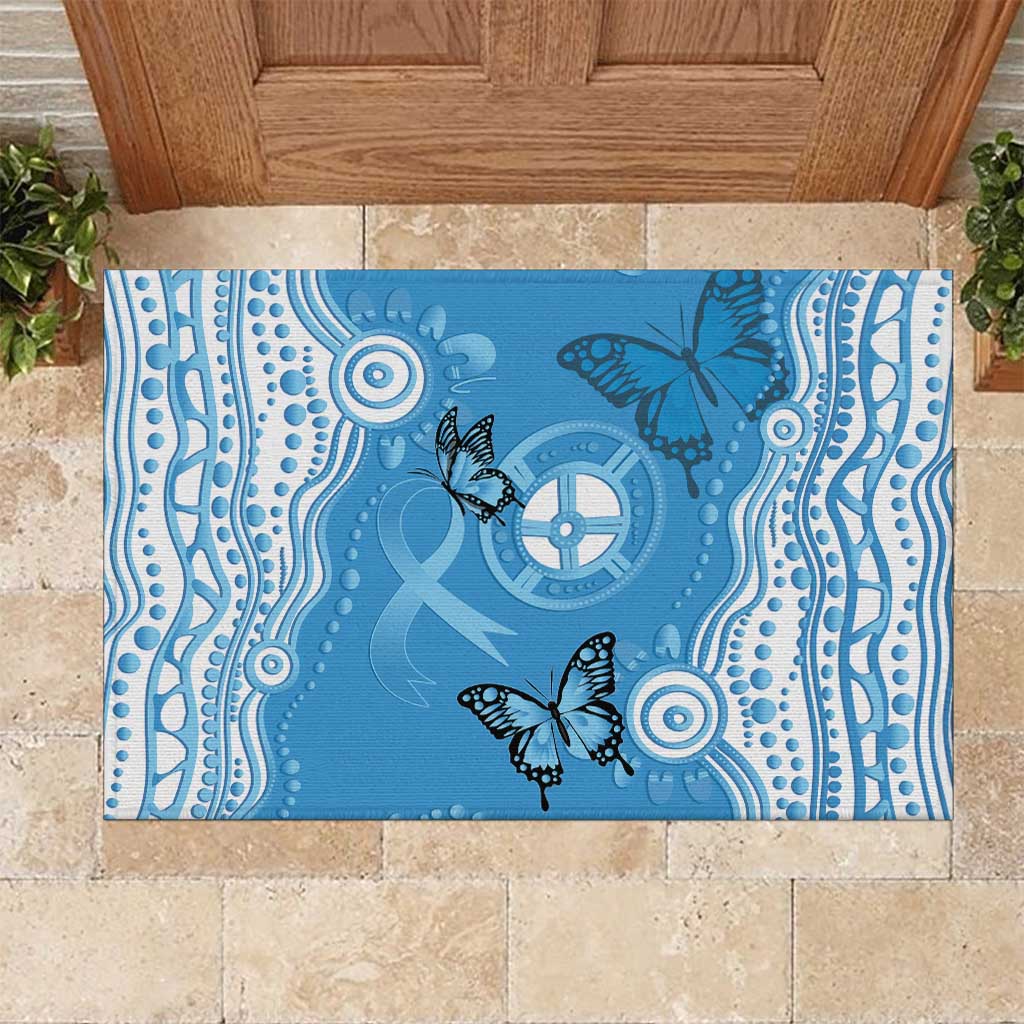 World Diabetes Day Australia Rubber Doormat Blue Ribbon Butterfly Aboriginal Art - Aussie Hoodie