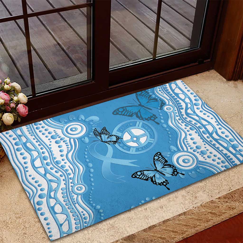 World Diabetes Day Australia Rubber Doormat Blue Ribbon Butterfly Aboriginal Art - Aussie Hoodie
