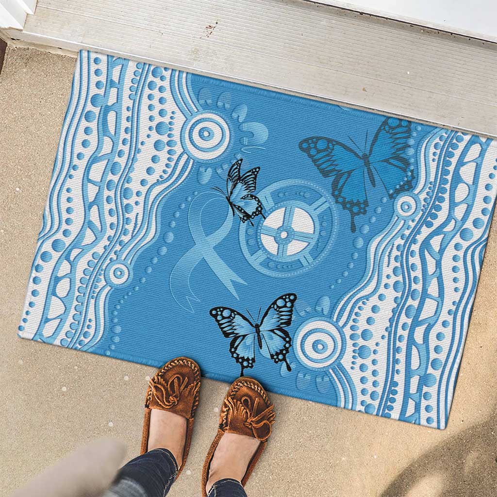 World Diabetes Day Australia Rubber Doormat Blue Ribbon Butterfly Aboriginal Art - Aussie Hoodie