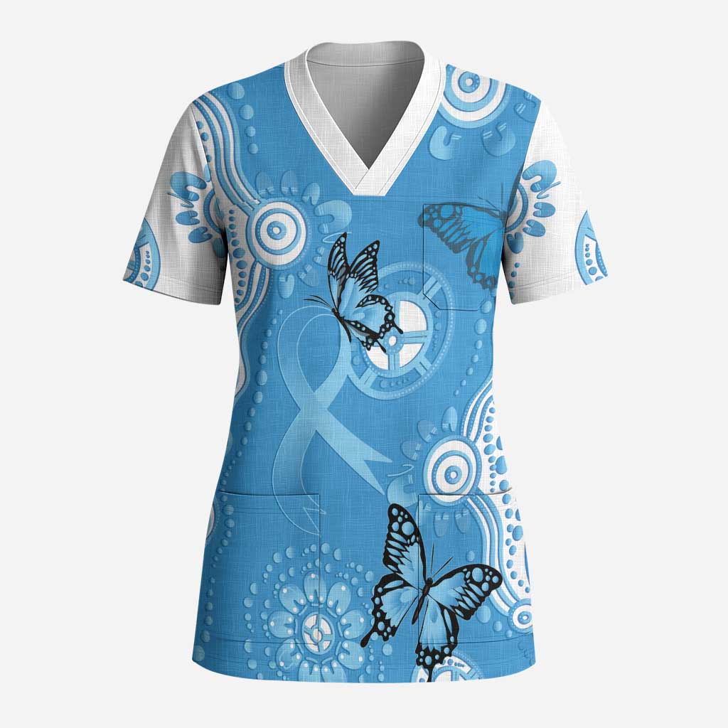 World Diabetes Day Australia Scrub Top Blue Ribbon Butterfly Aboriginal Art - Aussie Hoodie