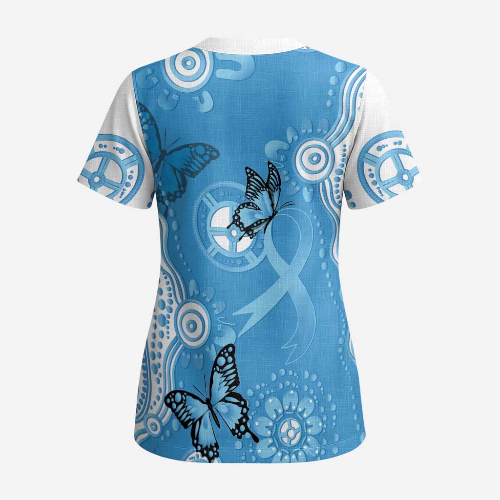 World Diabetes Day Australia Scrub Top Blue Ribbon Butterfly Aboriginal Art - Aussie Hoodie