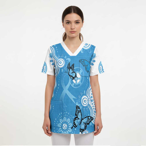 World Diabetes Day Australia Scrub Top Blue Ribbon Butterfly Aboriginal Art - Aussie Hoodie