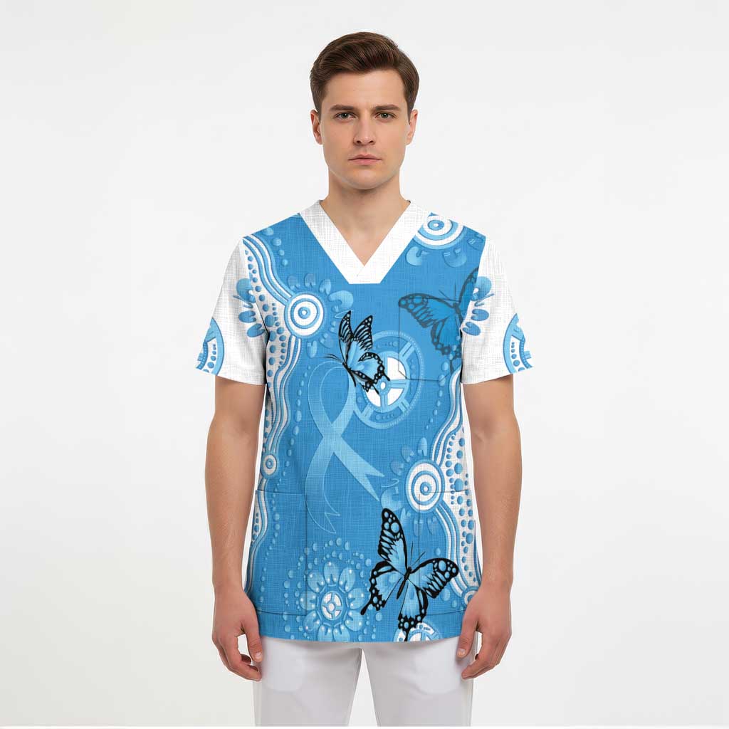 World Diabetes Day Australia Scrub Top Blue Ribbon Butterfly Aboriginal Art - Aussie Hoodie