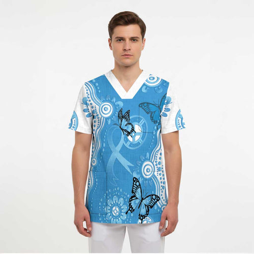 World Diabetes Day Australia Scrub Top Blue Ribbon Butterfly Aboriginal Art - Aussie Hoodie