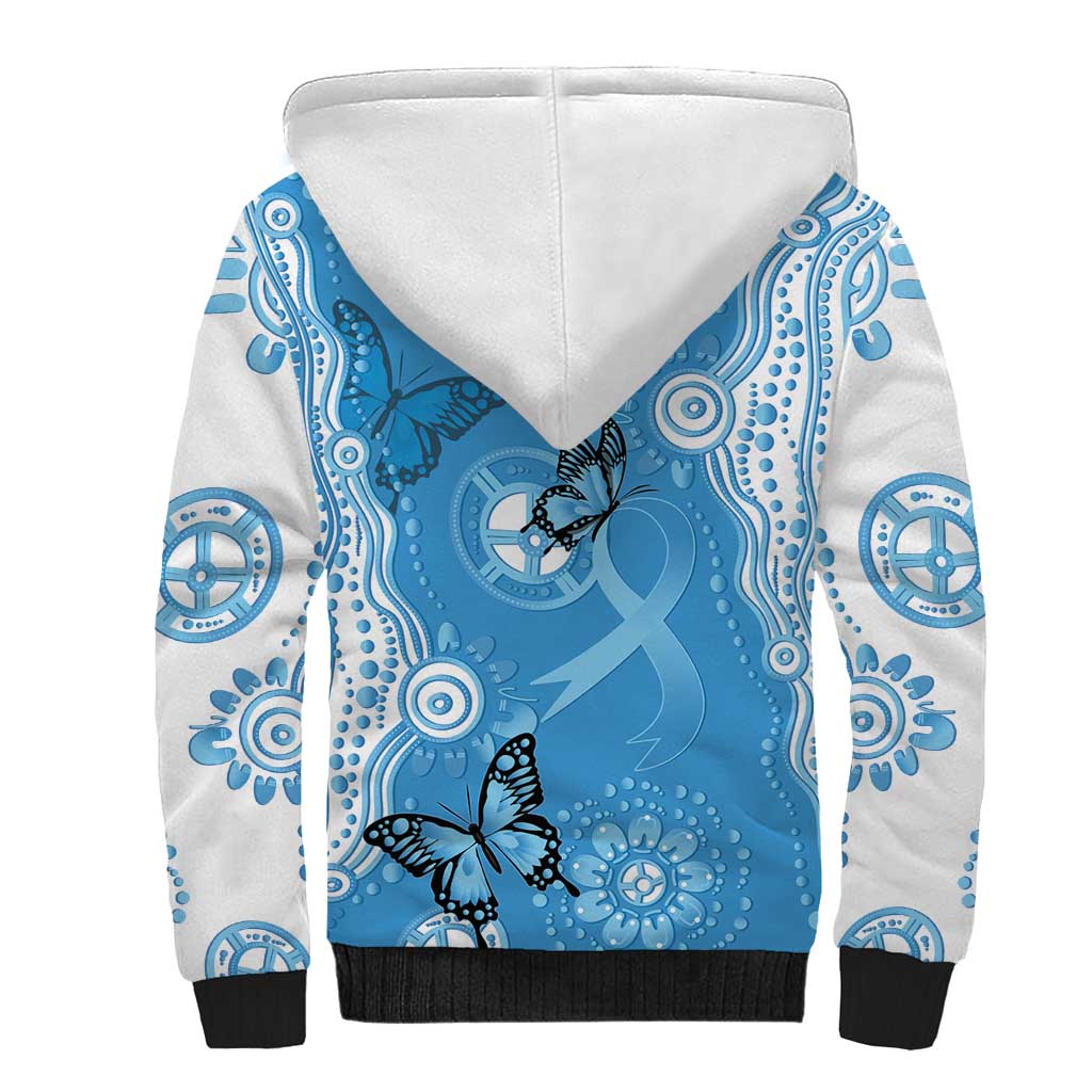 World Diabetes Day Australia Sherpa Hoodie Blue Ribbon Butterfly Aboriginal Art - Aussie Hoodie