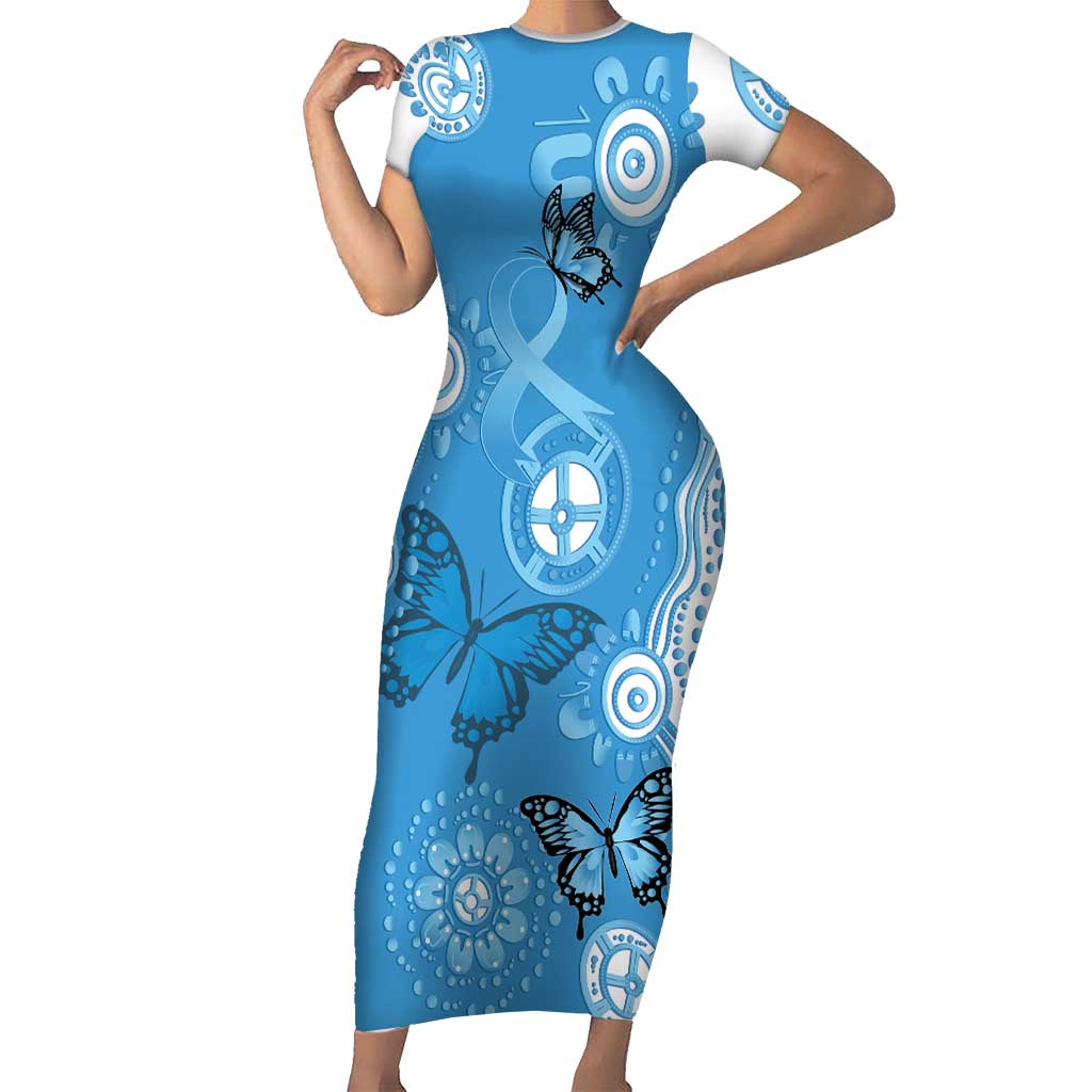 World Diabetes Day Australia Short Sleeve Bodycon Dress Blue Ribbon Butterfly Aboriginal Art - Aussie Hoodie