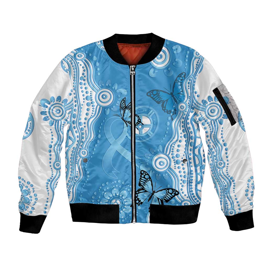 World Diabetes Day Australia Sleeve Zip Bomber Jacket Blue Ribbon Butterfly Aboriginal Art - Aussie Hoodie