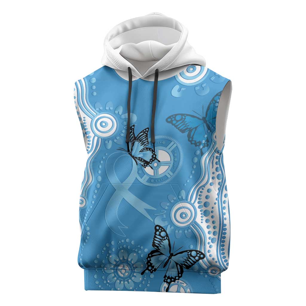 World Diabetes Day Australia Sleeveless Hoodie Blue Ribbon Butterfly Aboriginal Art - Aussie Hoodie