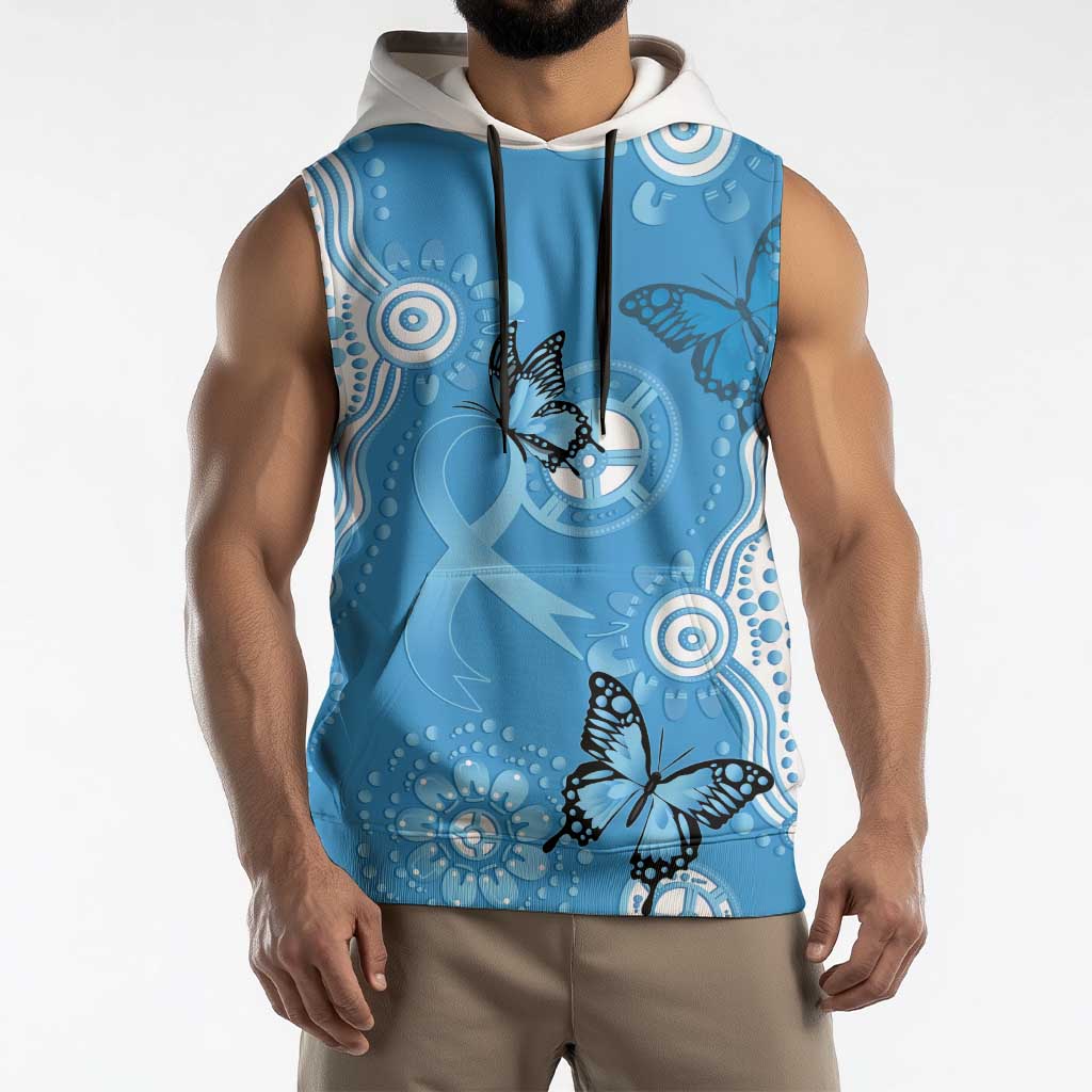 World Diabetes Day Australia Sleeveless Hoodie Blue Ribbon Butterfly Aboriginal Art - Aussie Hoodie