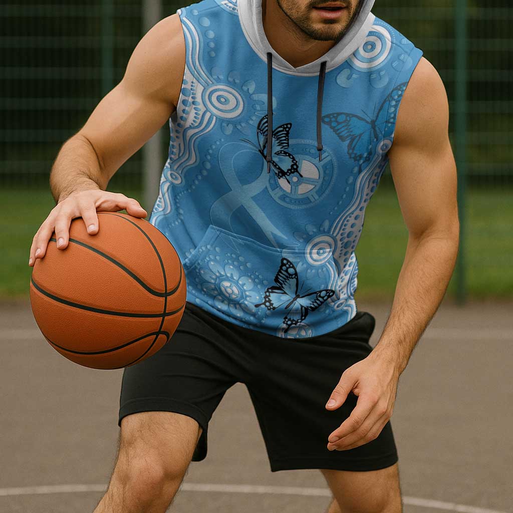 World Diabetes Day Australia Sleeveless Hoodie Blue Ribbon Butterfly Aboriginal Art - Aussie Hoodie
