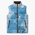 World Diabetes Day Australia Sleeveless Puffer Jacket Blue Ribbon Butterfly Aboriginal Art - Aussie Hoodie