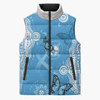 World Diabetes Day Australia Sleeveless Puffer Jacket Blue Ribbon Butterfly Aboriginal Art - Aussie Hoodie