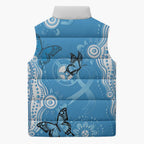 World Diabetes Day Australia Sleeveless Puffer Jacket Blue Ribbon Butterfly Aboriginal Art - Aussie Hoodie