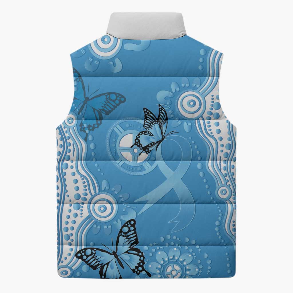 World Diabetes Day Australia Sleeveless Puffer Jacket Blue Ribbon Butterfly Aboriginal Art - Aussie Hoodie