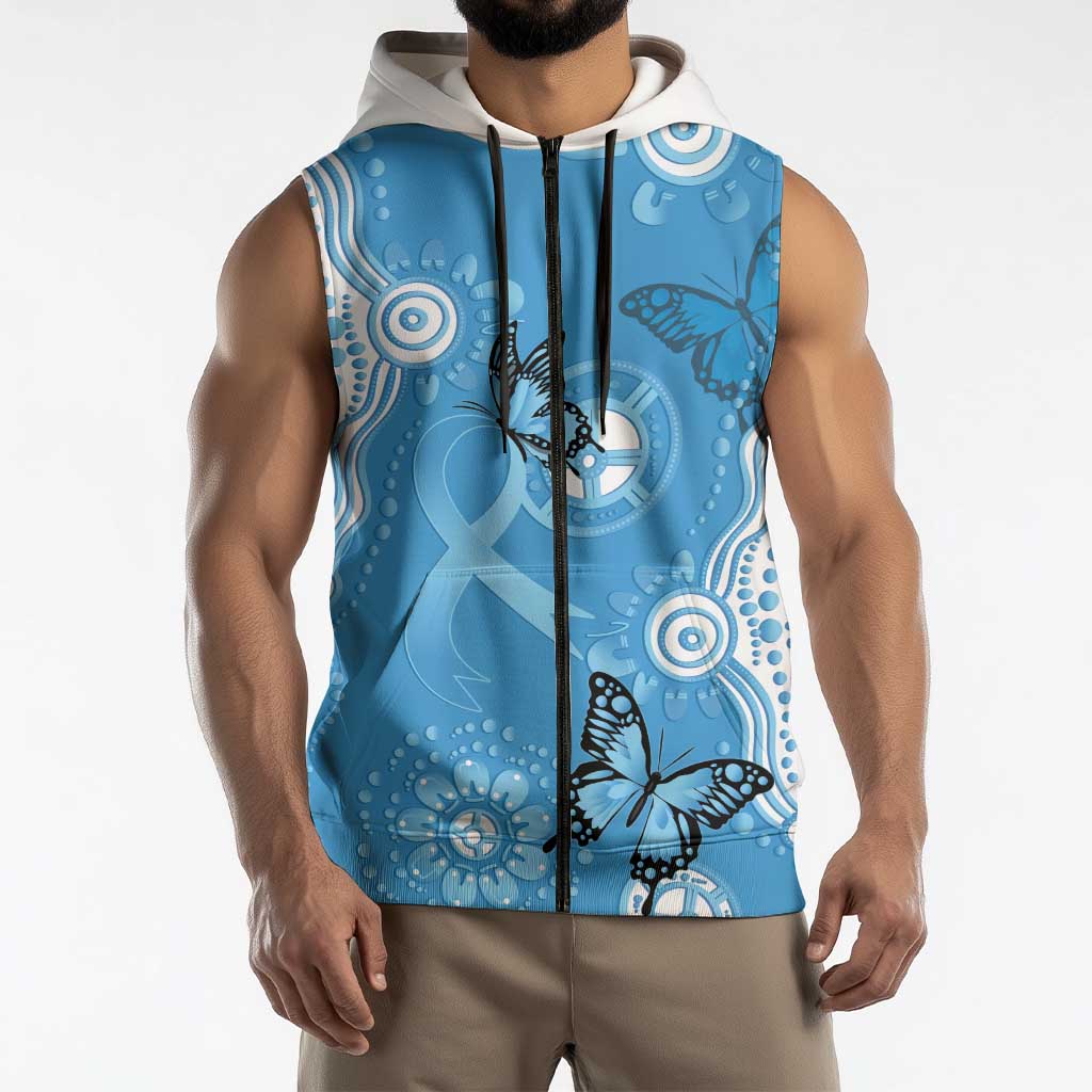 World Diabetes Day Australia Sleeveless Zip Hoodie Blue Ribbon Butterfly Aboriginal Art LT14