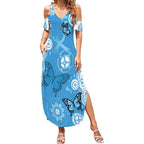 World Diabetes Day Australia Summer Maxi Dress Blue Ribbon Butterfly Aboriginal Art - Aussie Hoodie