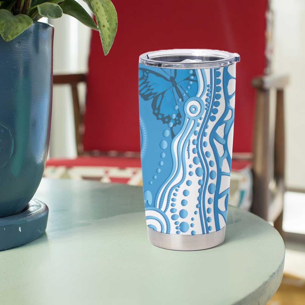 World Diabetes Day Australia Tumbler Cup Blue Ribbon Butterfly Aboriginal Art - Aussie Hoodie