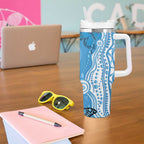 World Diabetes Day Australia Tumbler With Handle Blue Ribbon Butterfly Aboriginal Art - Aussie Hoodie